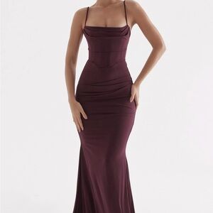 NWOT HOUSE OF CB 'Milena' Dark Cherry Corset Maxi Dress (Size XS-US 2-4)